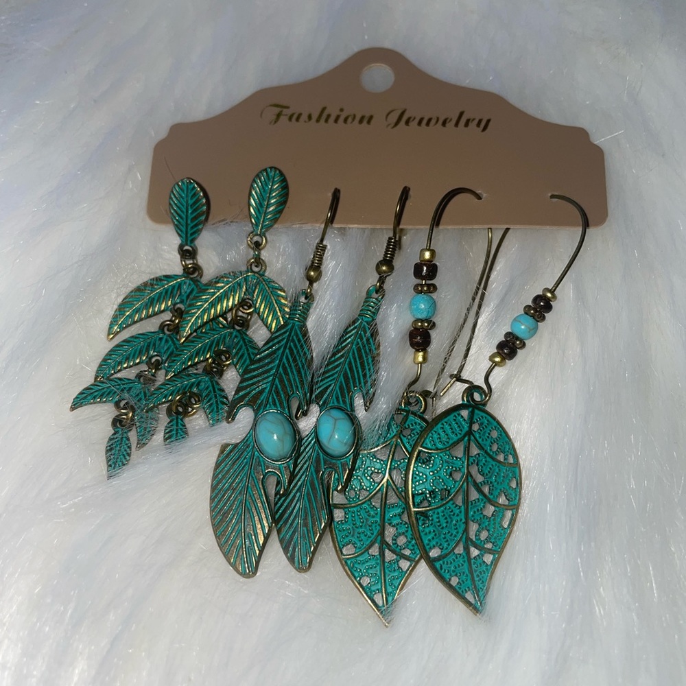 3 pairs Vintage Boho Earrings Set Inlaid Turquoise - Picture 4 of 4